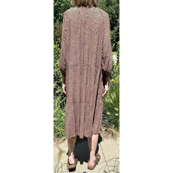 VICI Tiered Midi Dress Size Medium Tan/Black Leopard/Cheetah Print Tie Front - Picture 6 of 16